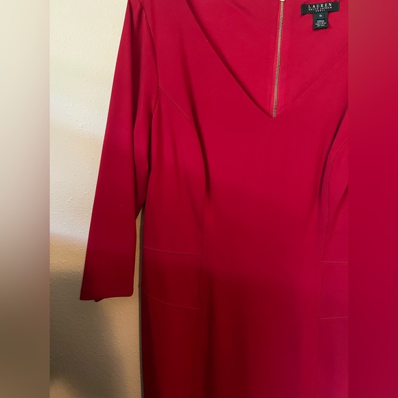 Lauren by Ralph Lauren Red Structured  & Fitted V Neck Dress Size 18 - Picture 10 of 16